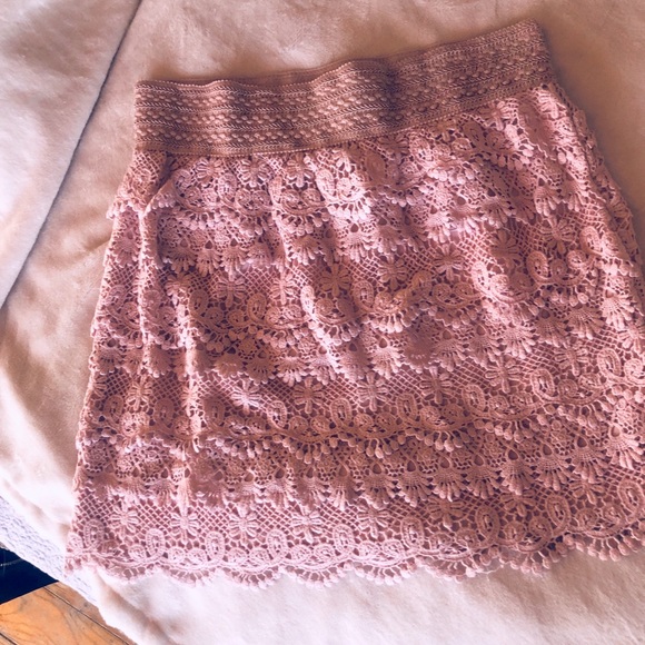 Jolt Dusty Pink Layered Crochet Skirt M - Picture 6 of 10